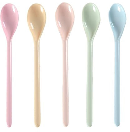 5 cucharas de plástico, cucharas largas, cucharas de huevo de plástico, largas de plástico, coloridas, de melamina, de color, larga para mermelada, de colores, resistentes a la rotura, de colores