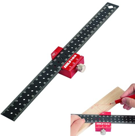 Streichmaß, Kombinationswinkel Anschlaglineal, Anreißlineal Edelstahl, Anreisswerkzeug Metall, Streichmaß Metall mit Anschlag, 30cm, Winkel Holzbearbeitungswerkzeug für Holzbearbeitung und Design
