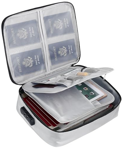 Lyxtiorn Feuerfeste wasserdichte Dokumentenbox A4 Sicherheitsbox für Urkunden Wichtige Papiere Organisermappe mit Schloss