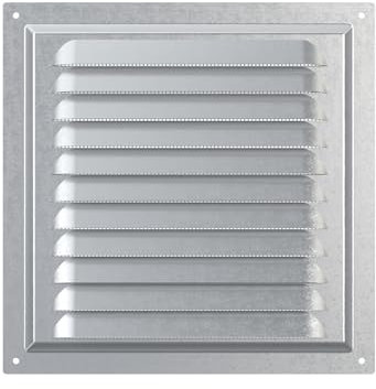 Griglia di Ventilazione in Acciaio Zincato – Copertura con Rete Protettiva – Antiruggine per Parete o Soffitto – Griglia Quadrata 200 x 200 mm – Uso Interno ed Esterno.