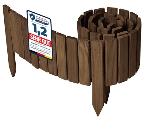 Garronda Rollborder Recinzione in legno flessibile 200 x 20 cm bordatura giardino bordura per aiuola staccionata in legno cordolo Decorazione da frutteti Palizzata GD-0149 Marrone Scuro