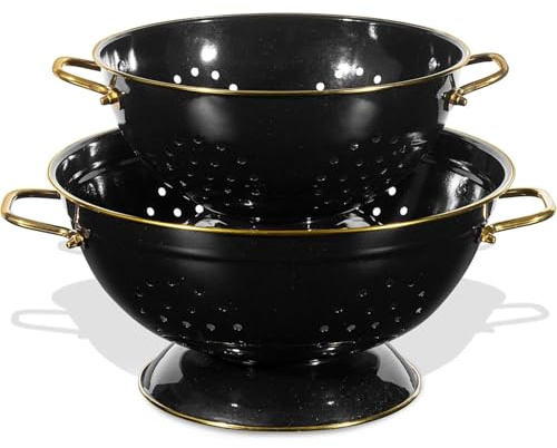 beifeier Sieb 2er-Set, Metall Nudelsieb Küchensieb mit Griff und Boden – 23cm & 28cm, Abtropfsieb Seiher für Nudeln Obst Gemüse, Spülmaschinenfest (Hellschwarz)
