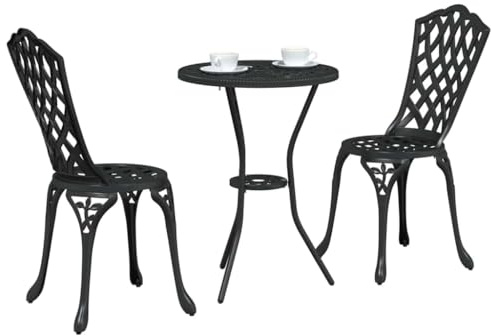 vidaXL Garten Bistro Set 3 pcs Schwarz Aluminium, Garten und Terrasse, modernes Patio-Set, kompakte Bistro-Stühle, Möbel für das Essen im Freien, stilvolle Gruppe, minimalistisch