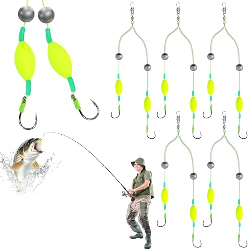 NCTNCX Accessori per la pesca alla carpa, 5 pezzi, doppio gancio da pesca, set di ganci da pesca galleggianti sul terreno ed evita pietre e limo di pesca alla carpa