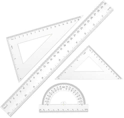 LONZIKP Kit de Geometría Regla de 30 cm Escuadra y Transportador Conjunto Escolar Completo para Escuela, Colegio y Oficina Herramientas de Medición Precisas