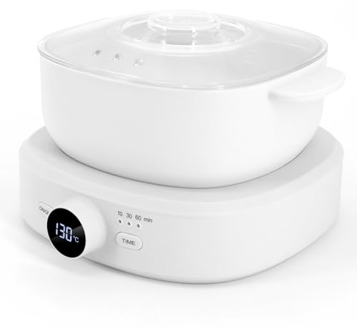 Digital Hair Removal Wax Warmer, Adjustable Temperature Waxing Machine for Women Hair Removal, Face, Bikini, Legs and Body, with Silicone Wax Pot Liner (White)