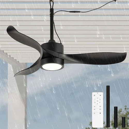 KZT 106CM Outdoor Ventilador de Techo con Luz Exterior IP65 Impermeable Lámpara de Techo con Ventilador Silencioso Regulable Ventiladores de Techo con Mando a Distancia para Terraza Balcón Jardín