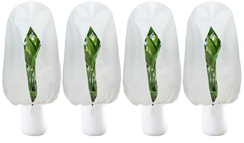 Plant Fleece Frost Protection - 4 Pack 120x80 CM Garden Fleece Frost Protection Warming Jacket with Zipper & Drawstring, Plant Covers for Winter, Horticultural Fleece for Outdoor Trees & Plants