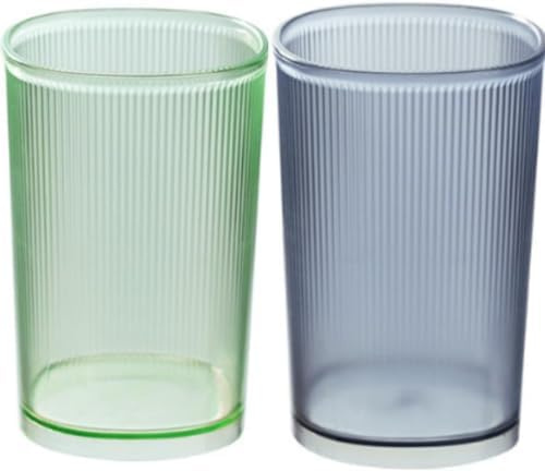 2 Stück Zahnputzbecher Kunststoff, Gestreifte Zahnbürstenhalter Wederverwendbar, Dicker und Langlebiger Zahnbürstenbecher, Einfacher Kreativer Mundwasserbecher für Haushalt (Blau und Grün)