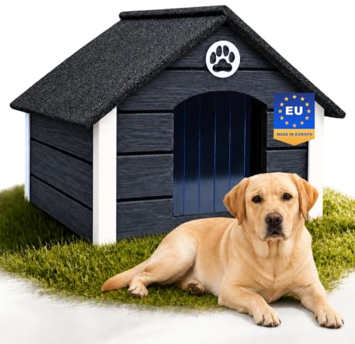 Outentin Hundehütte Outdoor Isoliert - Hundehaus für Große Hund - Winterfest und Wetterfest - Hunde Haus für Draußen mit schrägem Dach - Stabile Villa und Moderne Design - 103 x 90 x 70cm-Grau