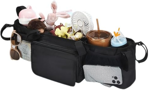 Doppelkinderwagen Getränkehalter | Geräumiger Wasserdichter Organizer Mit 3 Fächern - Kinderwagen Organizer Mit Getränkehalter | Für Reisen Täglichen Gebrauch Baby Zuhause Outdoor Camping Spaziergänge
