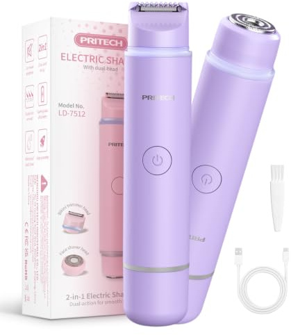 Facial Hair Remover Women Dual-Head Electric Razor for Womens Shaver Purple | Electric Razor for Women with Flawless Touch for Upper Lip, Chin, Leg and Underarm, Smooth Shaver with Smart Light