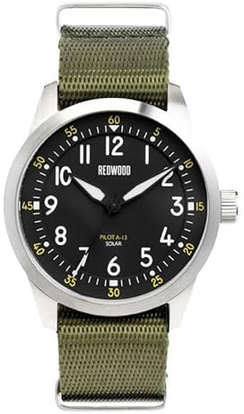 Generico Redwood Pilot A-13 Solar Steel Black Fabric Military Green Men's Watch