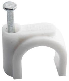 Set 2 confezioni da 100 pezzi cad. - Graffetta Fissacavo Tonda 6mm con Chiodo Acciaio Clip Fermacavo Muratura Plastica Cavi Elettrici Organizzazione