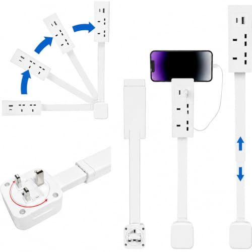 Plug Extension Socket,Access Hard-to-Reach Outlets! Multi Plug Adaptor Socket Extensions- Plug Adapter Plug Uk Extension Plugs 17-27, Rotates 180°,Use Behind Couches, Nightstands, Desks, and More（1）
