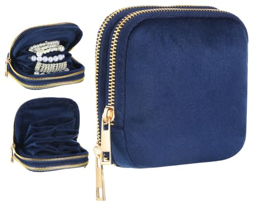 Gemoioio Double Layer Jewelry Pouch, Velvet Small Jewelry Pouch, 2 Zipper