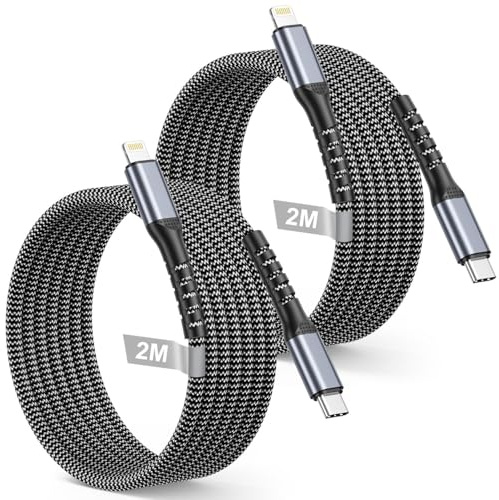 Cable USB C vers Lightning 2M Lot de 2, [Certificat MFi] Cable iPhone USB C Lightning Nylon Tressé Câble Chargeur i Phone Charge Rapide Fil pour iPhone 14 13 12 11 Pro Max/XS/X/8 7 Plus/2020 SE/iPad