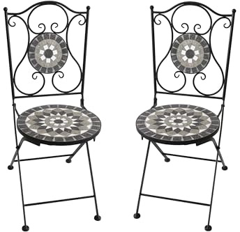 kynast exklusiv Mosaik Gartenstuhl im 2er Set Metallgestell schwarz Bistro Stuhl