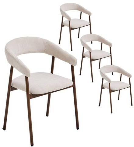 PPkrimnel – Moderna matstolar 4-pack, ergonomiska, klädda med chenille, armstöd och svängt ryggstöd, metallben med träimitation – vardagsrumsstol