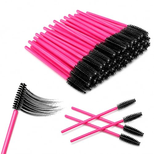 50 Pcs Disposable Mascara Wands, Eyelash & Eyebrow Spoolie Makeup Brushes for Lash Extensions, Brow Grooming & Makeup Application, Hygienic Single Use Applicators (Pink)