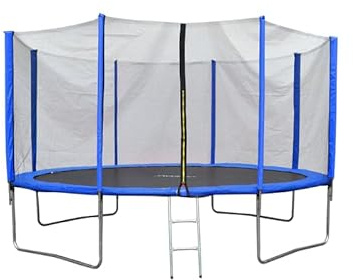 Evre Outdoor Trampoline with Safety Net, Padded Poles and Ladder in Blue or Pink 8 10 12 14 Ft