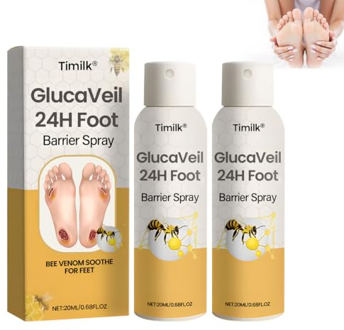 Timilk Glucaveil 24h Foot Barrier Spray, Bee Venom Soothe for Feet | Professional Diabetic Foot Spray for Protection Around Stomas and Wounds,Natural Ingredients,Gentle & Fast Absorption