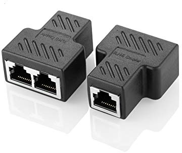 Oxsubor RJ45 Splitter Connectors Adapter 1 to 2 Ethernet Coupler Double Socket HUB Interface Contact Modular Plug Connect Network LAN Internet Cat5 Cat62 Pack (Can't Run Both at The Same TIME)