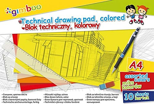 Gimboo Papier für Technisches Zeichnen DIN A4 Bunt Farbige Papier | 6er Pack| 6 x 10 Blatt 150g/m²| Farbe: Farbmischung/ Glatt | Zeichenblock | Skizzenblock |Zeichenkarton