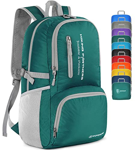 ZOMAKE Leicht Faltbarer Rucksack Packbare Backpacks 35L,Kleiner Rucksäcke Wanderrucksack Wasserdicht Rucksäcke für Damen Herren Outdoor Wandern(Dunkelgrün)