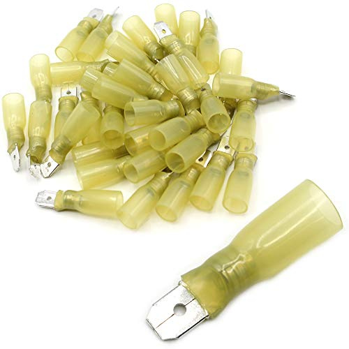 Flachstecker Flachsteckhülsen Kabelschuh mit Schrumpfschlauch vollisoliert oder teilisoliert Steckverbinder Männlich Steckbreite 6,3 mm gelb 4-6mm² (100 Stück, Gelb: Flachstecker/teilisoliert)