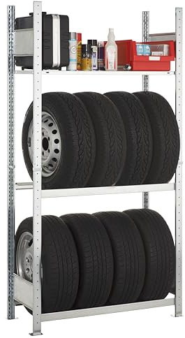 SCHULTE Lagertechnik Garagenregal-Set 1800x1000x400 mm (HxBxT) | Stecksystem mit 2 Reifenregal-Ebenen und 1 Fachboden, verzinkt