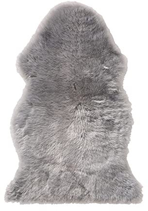 WOHNWOHL® Schaffellteppich (90x60cm) • Flauschiger Lammfell Teppich • Weiches Dekofell aus echtem Schaffell • Fellteppich und Kuschelteppich für Wohnzimmer & Schlafzimmer • Farbe: Grau