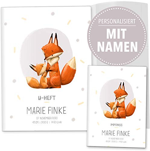 OLGS U-Heft und Impfpasshülle Set | Fuchs Love Untersuchungsheft- 3-teilig & Impfpass Hülle personalisiertes Geschenk Baby | Babygeschenke zur Geburt - Uhefthülle, Impfpasshülle personalisiert