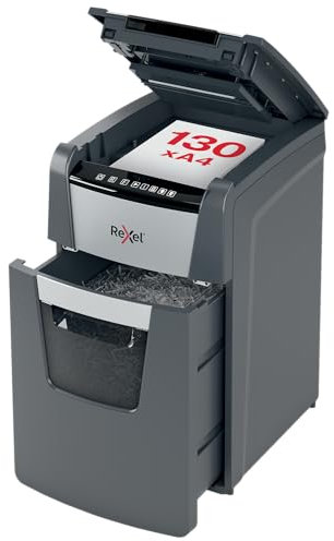 Rexel Optimum AutoFeed+ 130X Automatischer Aktenvernichter, 130 Blatt automatisch, Sicherheitsstufe P4, Partikelschnitt, für kleinere Büros, 44 Liter Abfallbehälter, 2020130XEU