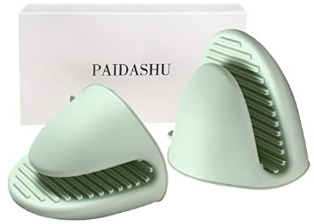 Oven Glove Thicken Silicone Pot Holder Mini Oven Mitt Heat Resistant Pinch Covers for Baking, Cooking, Bbq Grilling (Green)