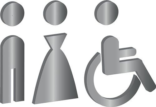 Simbolo Uomo Donna Disabili WC Bagno Toilette porta Omini segnale Targa Porta Targhetta Adesiva Segnaletica Argento Satinato plexiglass
