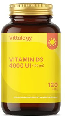 Vittalogy D3 Vitamin Premium. Suplemento Natural De Vitamina D3 4000 Ui Que Contribuye A La Absorción Intestinal De Calcio Y Fósforo Y Estimula El Sistema Inmunológico.120 Cápsulas.