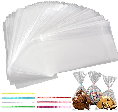 funvce 25x15cm Cellophantüten Klar 100 pcs, funvce Kleine SüÃŸigkeiten Tüten Plastiktüten Transparent mit Metallischen Bindebaender, für Mitgebsel Kindergeburtstag Gastgeschenke