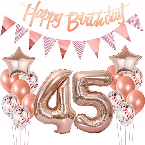 deko 45. geburtstag frauen deko rosegold ballon 45. geburtstag frauen deko luftballon 45. deko rosegold 45 Geburtstag girlande banner geburtstagsdeko 45 jahre dekoration