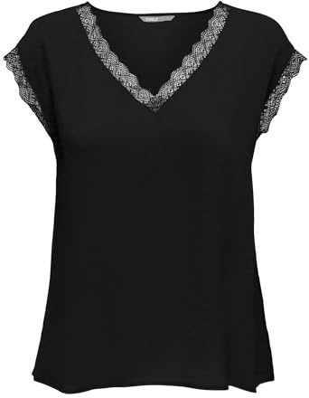 ONLY Onljasmina S/S Top de Encaje con Cuello en V Noos Ptm para Mujer, Negro, XS