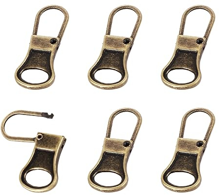 6pcs Zipper Pull Replacement, Detachable Small Zipper Pulls Zipper Head Zipper Repair Kit Zipper Replacement Slider for Clothing Jacket Pants Coat Shoes Suitcase Backpack (Bronze)