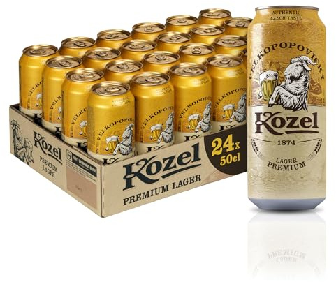 Kozel Birra Premium Lager, Cassa Birra con 24 Birre in Lattina da 50 cl, 12 L, Pale Lager dal Gusto Ricco e Bilanciato, Gradazione Alcolica 4.6% Vol