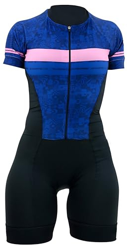 Generic Women's Short Sleeve Triathlon Cycling Jumpsuit Set for Summer Cycling BLUE XS-3XL, 1, Medium