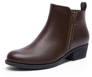DREAM PAIRS Women's Ankle Boots Low Chunky Heel Booties,Brown-Pu,9