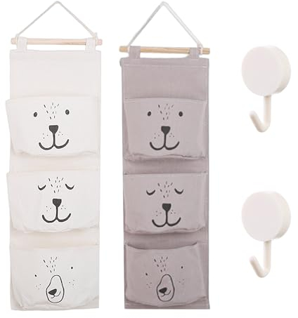 2 bolsas colgantes de baño, 2 ganchos blancos, bolsas colgantes plegables, bolsas de almacenamiento colgantes, estantes de tela para colgar