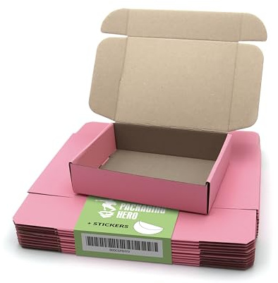 FÖRPACKNING HERO premium kartong, postlådor, 20 x 15 x 5 cm (ca. 20 x 15 x 5 cm (7,9 x 5 tum), rosa presentaskar för förpackning, fraktlådor, paket med 10.