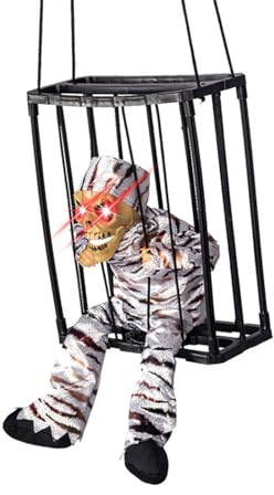 GGXDH Schreiende Animierte Halloween Dekorationen mit Bewegungsmelder, Gruseligen Geräuschen und Leuchtenden Augen, Gruseliger Totenkopfkäfig, Gefangene Spukhaus Deko Requisiten