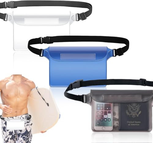 SULIUDAJI 3er-Pack Wasserdichte Bauchtasche, Wasserdichte Handyhülle, Verstellbarer Hüftgurt, Geeignet für Wassersport, Strand, Schwimmen, Skifahren, Bootfahren