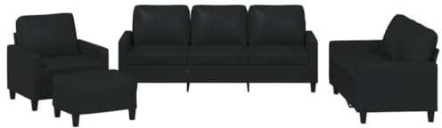 HETFTJN Lounge Sofa Schlafsessel Camping Sofa Camping Couch - 4-TLG. Sofagarnitur mit Kissen Schwarz Kunstleder für Jugendzimmer Hotelzimmer Sitzzimmer Büro