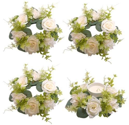 Kerzenringe, Kränze, künstliche Hortensienkranz, Kerzen, Kränze für Säulen, Weihnachten, Hochzeit, Zuhause, Tischdekoration, 4 Stück
